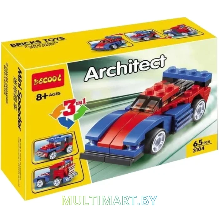 Конструктор Decool 3104 Машинка 3 в 1 (65 деталей)